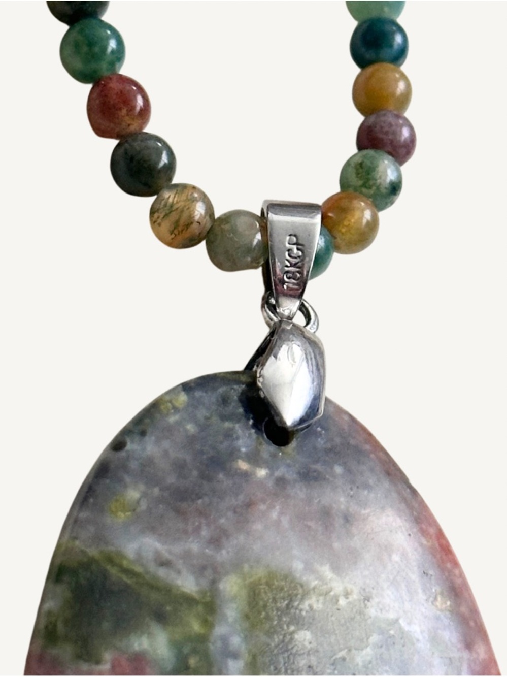 18K GP Ukanite Gemstone Bead d White Gold Bail Gemstone Beaded Pendant Necklace - Picture 2 of 5